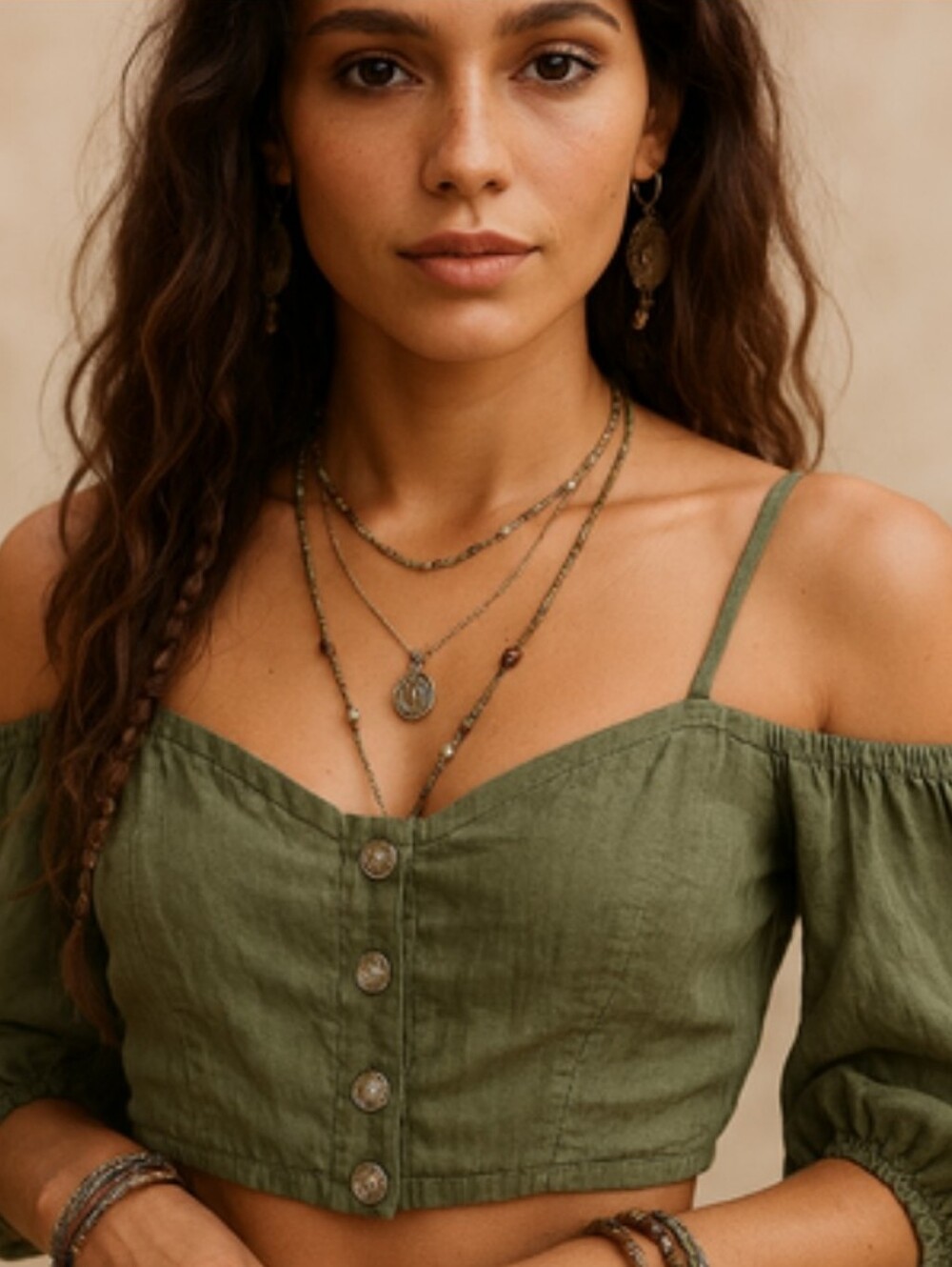 Express New Linen Green Crop Off The Shoulder Top Fall Autumn Travel Resortwear